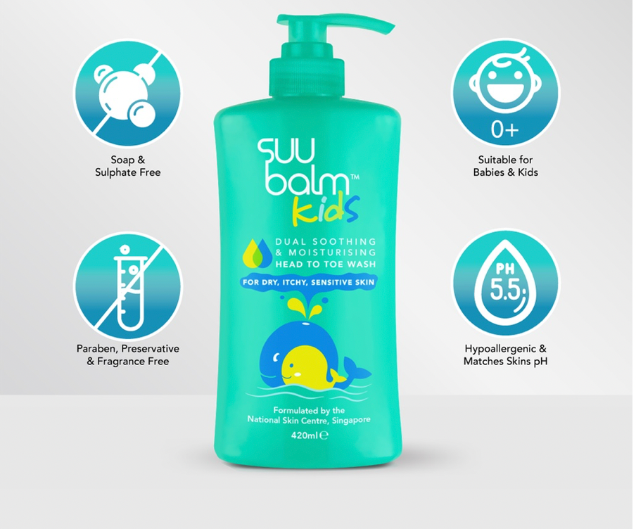 Suu Balm Kids Dual Soothing & Moisturising Head-to-Toe Wash (420ml)