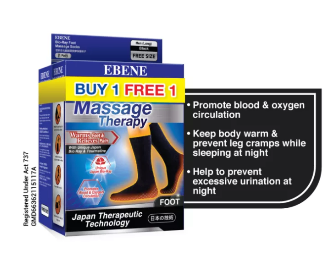 Ebene Bio-Ray Massage Socks With Tourmaline Men Black Free Size