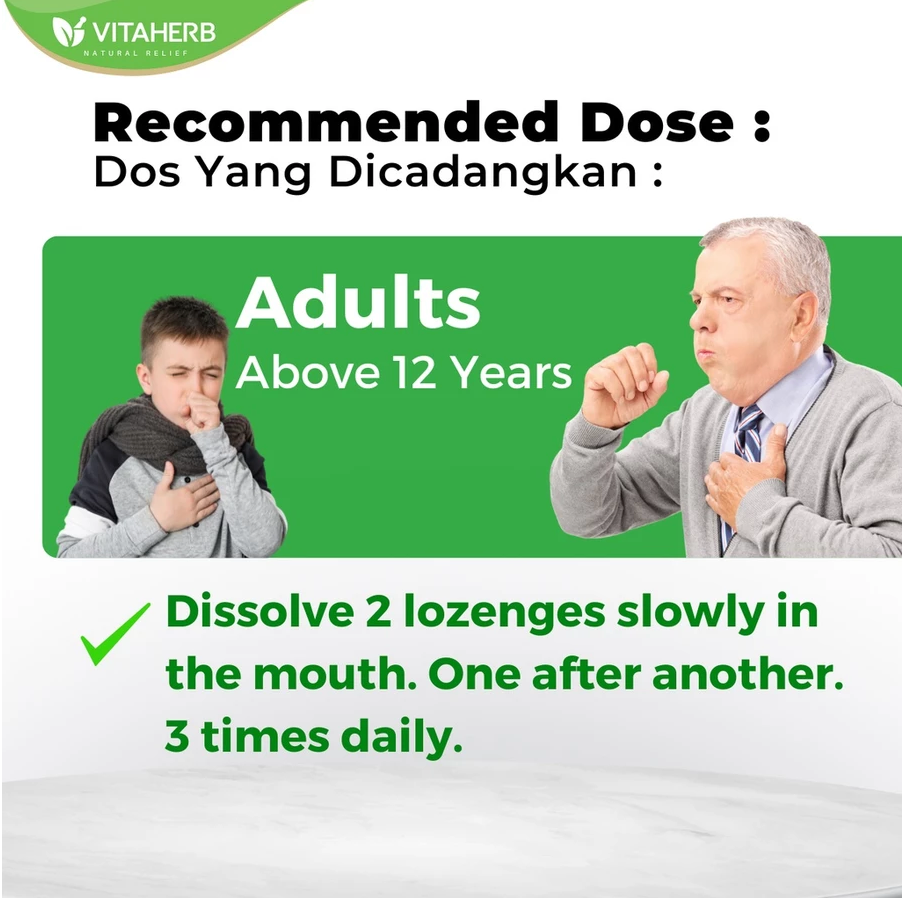 VITAHERB Cold And Cough Lozenges (12's x 2) - Ivy Leaf For Sore Throat & Flu