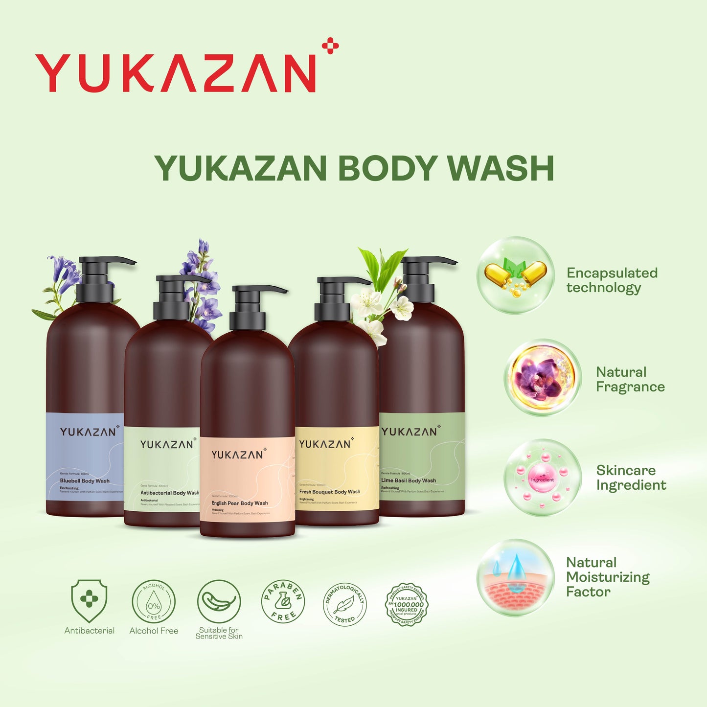 Yukazan Bluebell Body Wash 850ml Shower Foam / Antibacterial And Alcohol Free / Body Shampoo