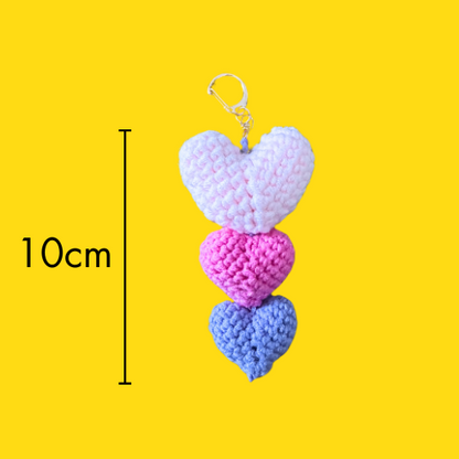 Crochet Heart Shaped Keychain with Herkimer Diamond