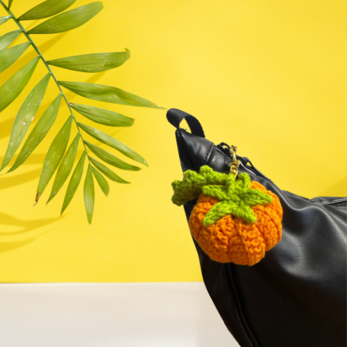 Crochet Little Pumpkin Keychain with Herkimer Diamond