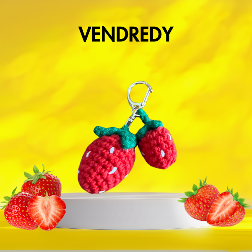 Crochet Strawberry Keychain with Herkimer Diamond