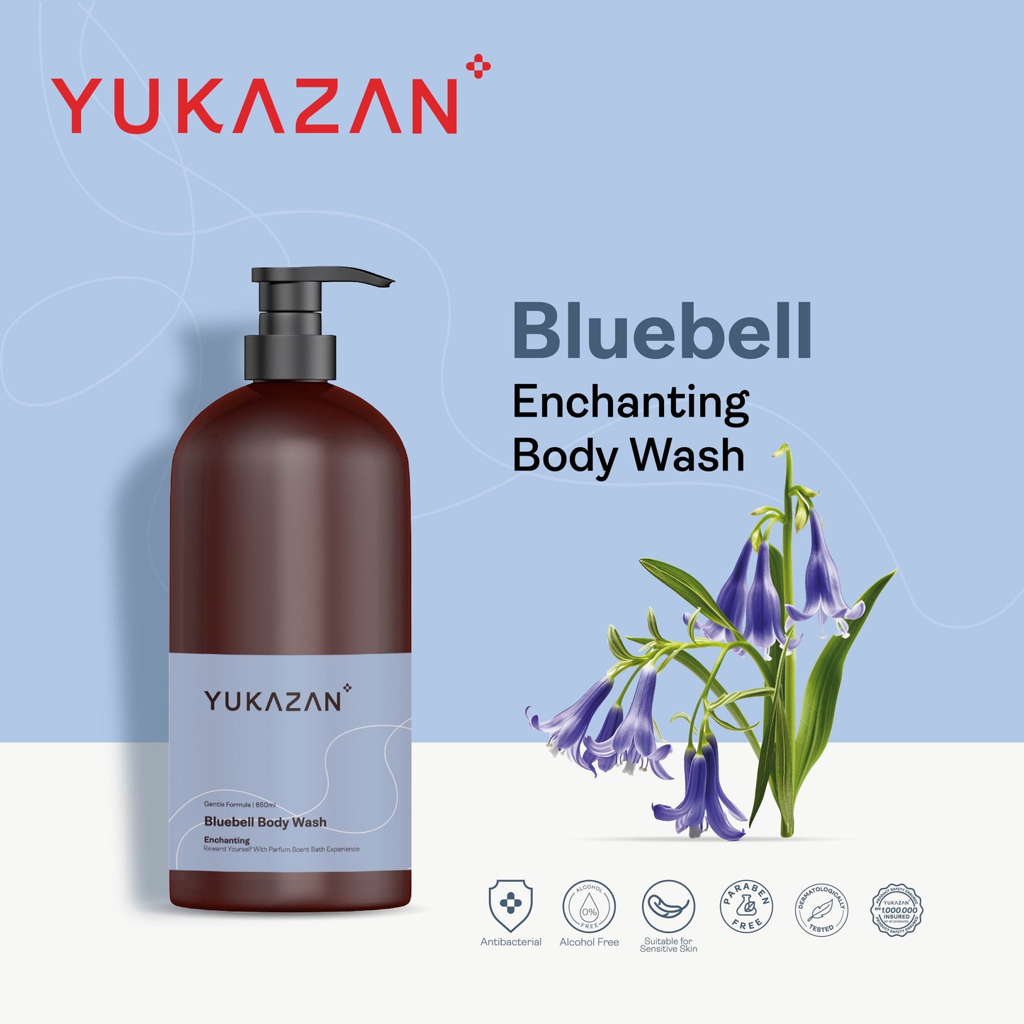 Yukazan Bluebell Body Wash 850ml Shower Foam / Antibacterial And Alcohol Free / Body Shampoo