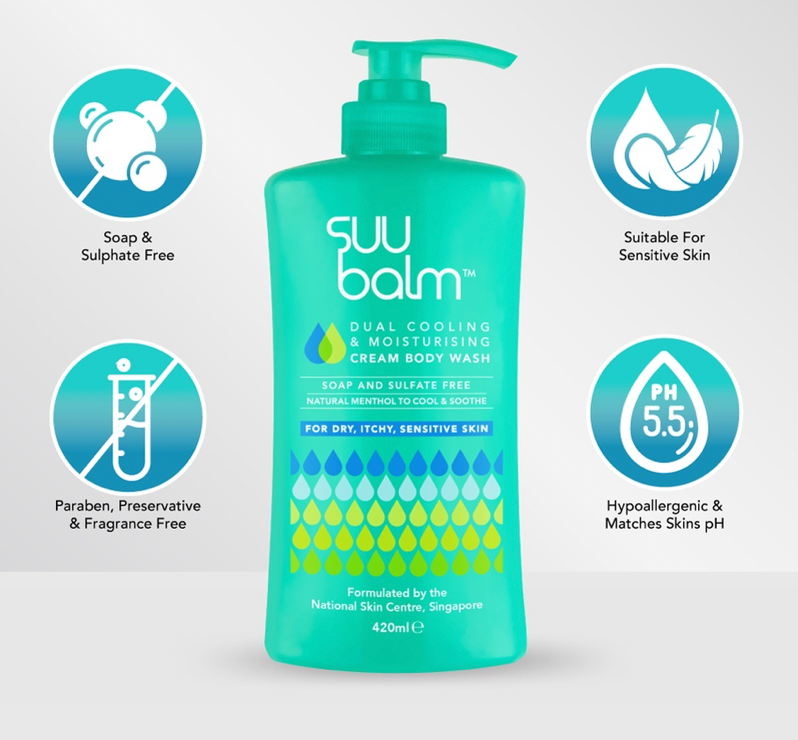 SUU BALM DUAL COOLING AND MOISTURISING CREAM BODY WASH 420ML