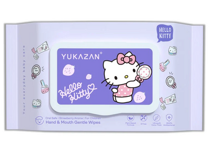 Yukazan Hello Kitty Kids Hand & Mouth Gentle Wipes 99.9% antibacterial (Strawberry Aroma) 50pcs