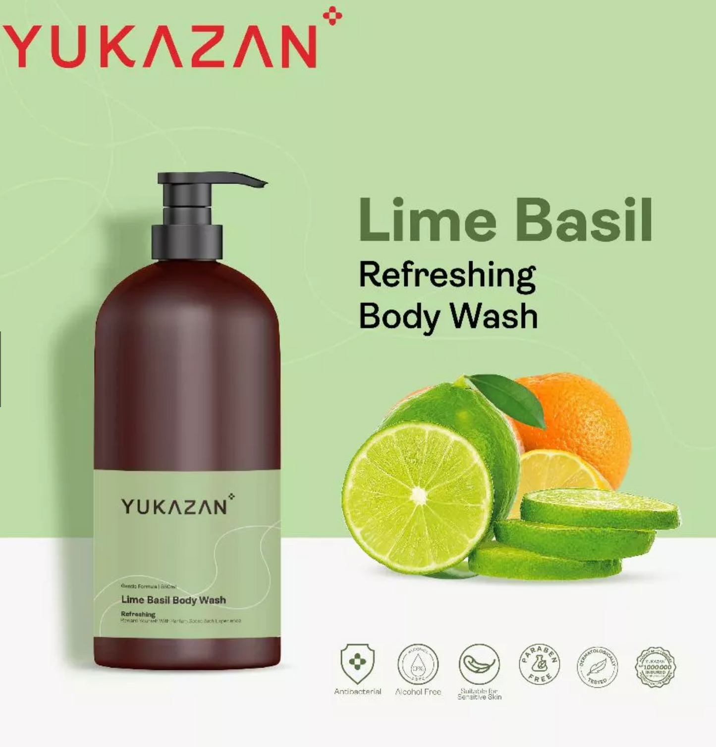 Yukazan Lime Basil Body Wash 850ml Shower Foam / Antibacterial And Alcohol Free / Body Shampoo