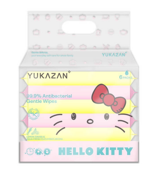 Yukazan Kitty 99.9% Antibacteria Gentle Wipes 10s * 6pack (lemon Grass*3pack & Aqua Fresh Cucumber Aroma*3pack)