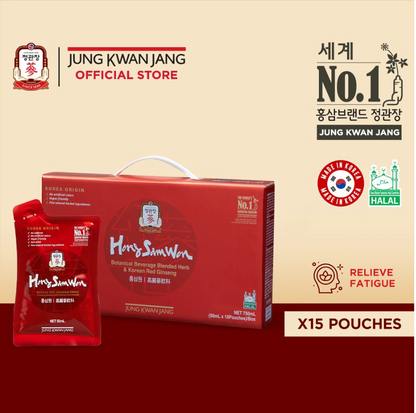 Jung Kwan Jang (Cheong Kwan Jang) Korea Red Ginseng Hong Sam Won Halal 正官庄高丽红参元饮 - 50ml x 15 pouches and 50ml x 5 pouches